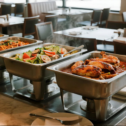 6 Pack Stainless Steam Hotel Pans, 1/2 Size Table Steam Pan, 4 Inch Deep Anti Jam Restaurant Supplies Reusable Rustproof Catering Storage for Home, Party, Restaurant, Hotel, Buffet