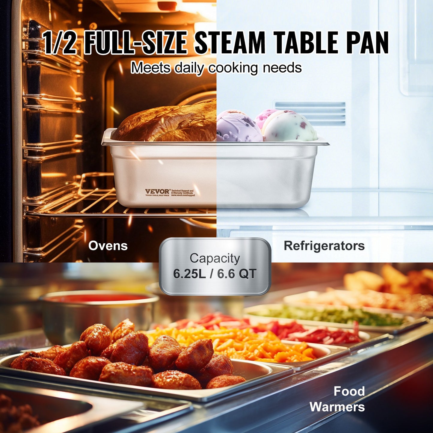 8-pack 1/2 size Hotel Pans Steamer Table Pan Stainless Steel 4" Deep Lid