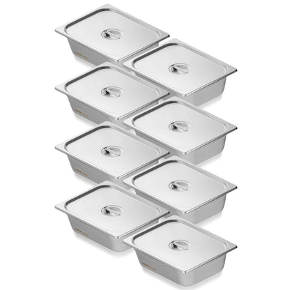 8-pack 1/2 size Hotel Pans Steamer Table Pan Stainless Steel 4" Deep Lid