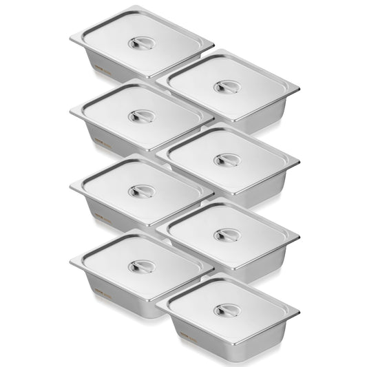 8-pack 1/2 size Hotel Pans Steamer Table Pan Stainless Steel 4" Deep Lid