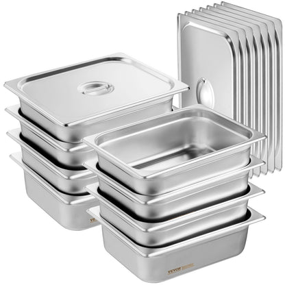 8 Pack Hotel Pans, 1/2 Size Anti-Jam Steam Pan with Lid, 0.8mm Thick Stainless Steel Steam Table Pan, 4-Inch Deep Commercial Table Pan, Catering Storage Food Pan, for Industrial & Scientific