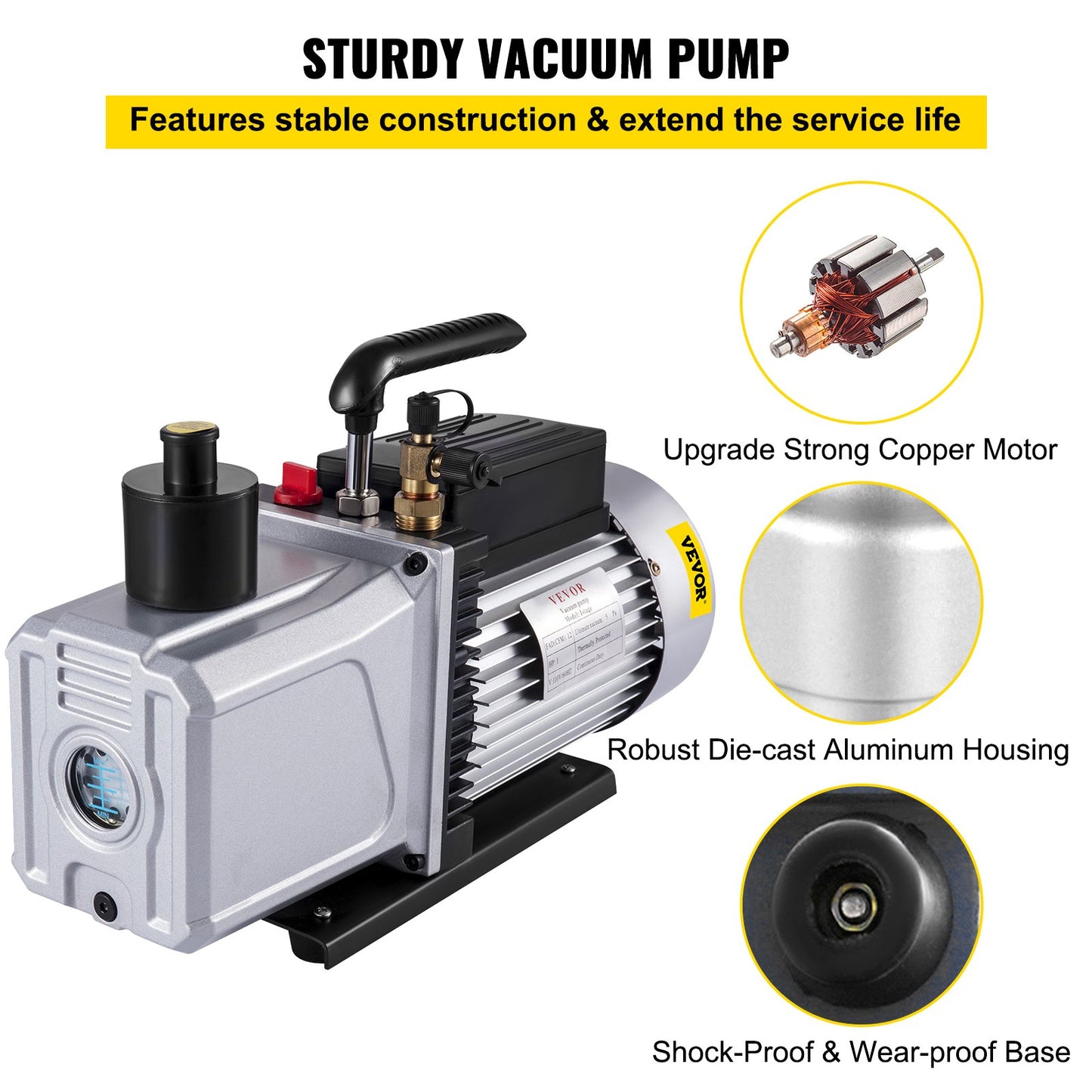 Vacuum Pump 12CFM 1 HP Single Stage Air Conditioning Vacuum Pump 110V 5PA Ultimate Vacuum Refrigerant HVAC Air Tool Rotary Vane Vacuum Pump for Automobile Vacuum Evacuation (1-Stage, 12CFM)