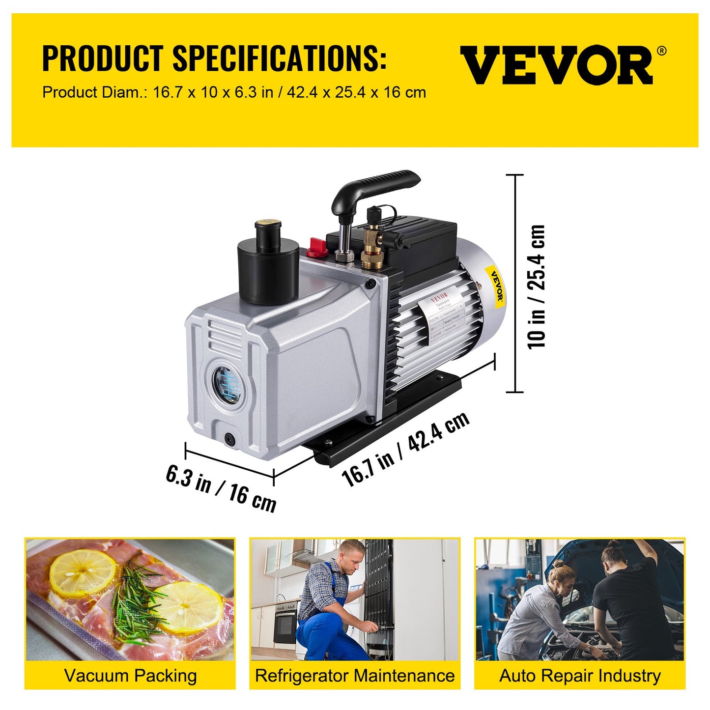 Vacuum Pump 12CFM 1 HP Single Stage Air Conditioning Vacuum Pump 110V 5PA Ultimate Vacuum Refrigerant HVAC Air Tool Rotary Vane Vacuum Pump for Automobile Vacuum Evacuation (1-Stage, 12CFM)