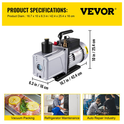 Vacuum Pump 12CFM 1 HP Single Stage Air Conditioning Vacuum Pump 110V 5PA Ultimate Vacuum Refrigerant HVAC Air Tool Rotary Vane Vacuum Pump for Automobile Vacuum Evacuation (1-Stage, 12CFM)
