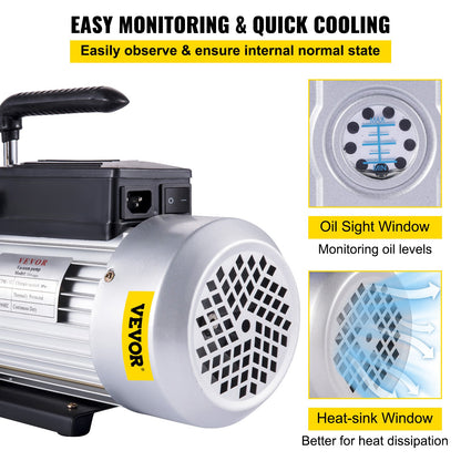 Vakuumpump Dubbelsteg 12CFM 340 L/min Inloppsport 1/4