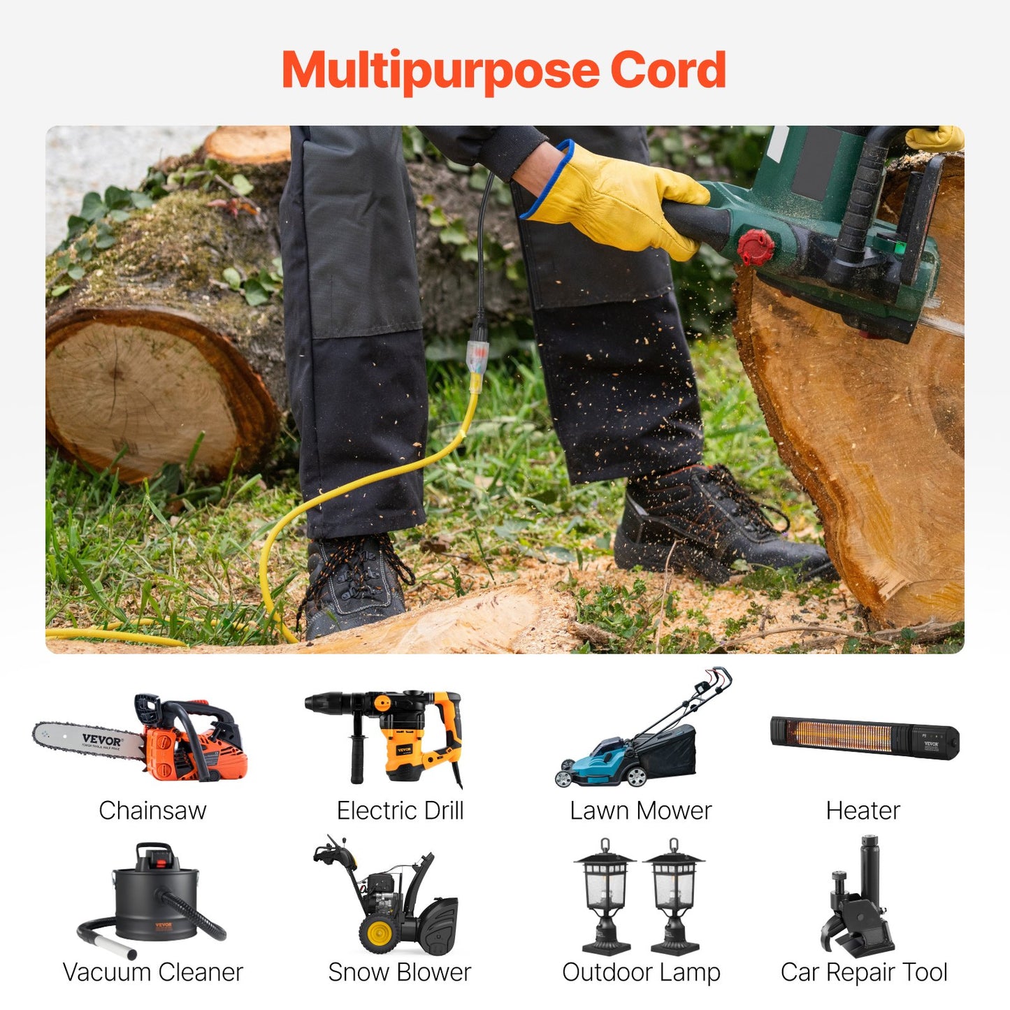 100FT Heavy Duty Extension Cord, 12AWG 15Amps 1875W, 3 Prongs Indoor Outdoor Electric Cord with Lighted End, Flexible & -40°C Cold-Resistant for Lawn, Garage, Home Use, ETL Listed