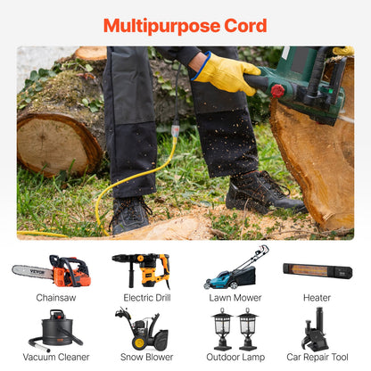 100FT Heavy Duty Extension Cord, 12AWG 15Amps 1875W, 3 Prongs Indoor Outdoor Electric Cord with Lighted End, Flexible & -40°C Cold-Resistant for Lawn, Garage, Home Use, ETL Listed