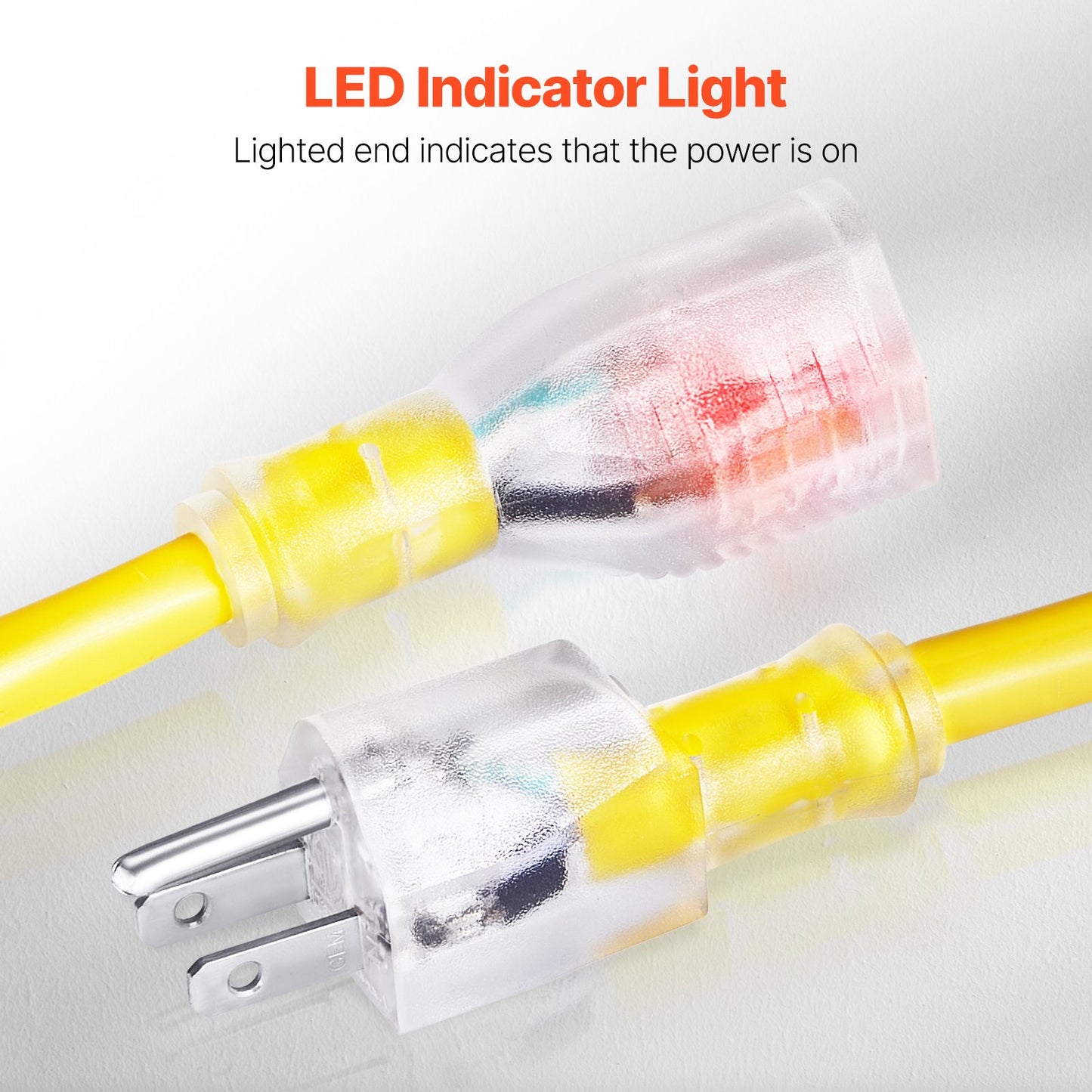 100FT Heavy Duty Extension Cord, 12AWG 15Amps 1875W, 3 Prongs Indoor Outdoor Electric Cord with Lighted End, Flexible & -40°C Cold-Resistant for Lawn, Garage, Home Use, ETL Listed