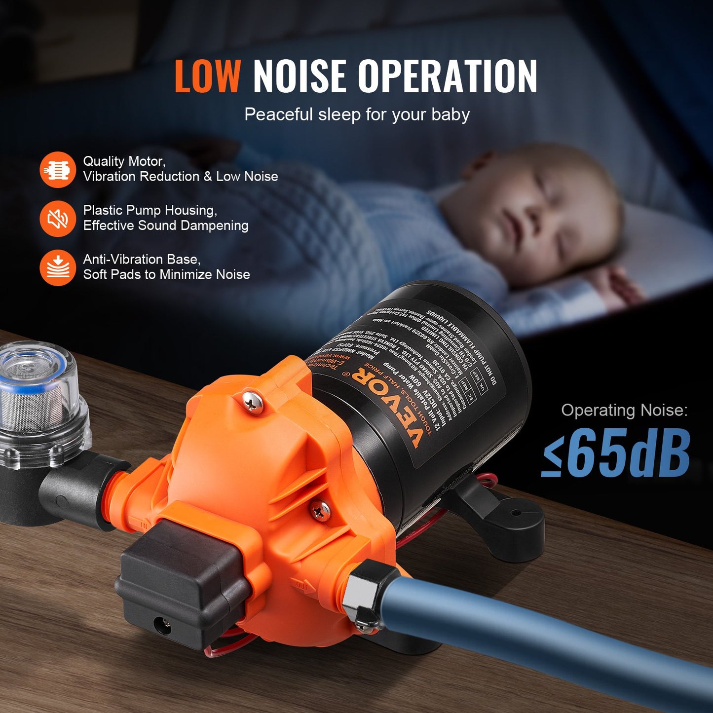 12V membranpump 1,8GPM 6,81 L/min 3-kammar vattenpump tryckbrytare