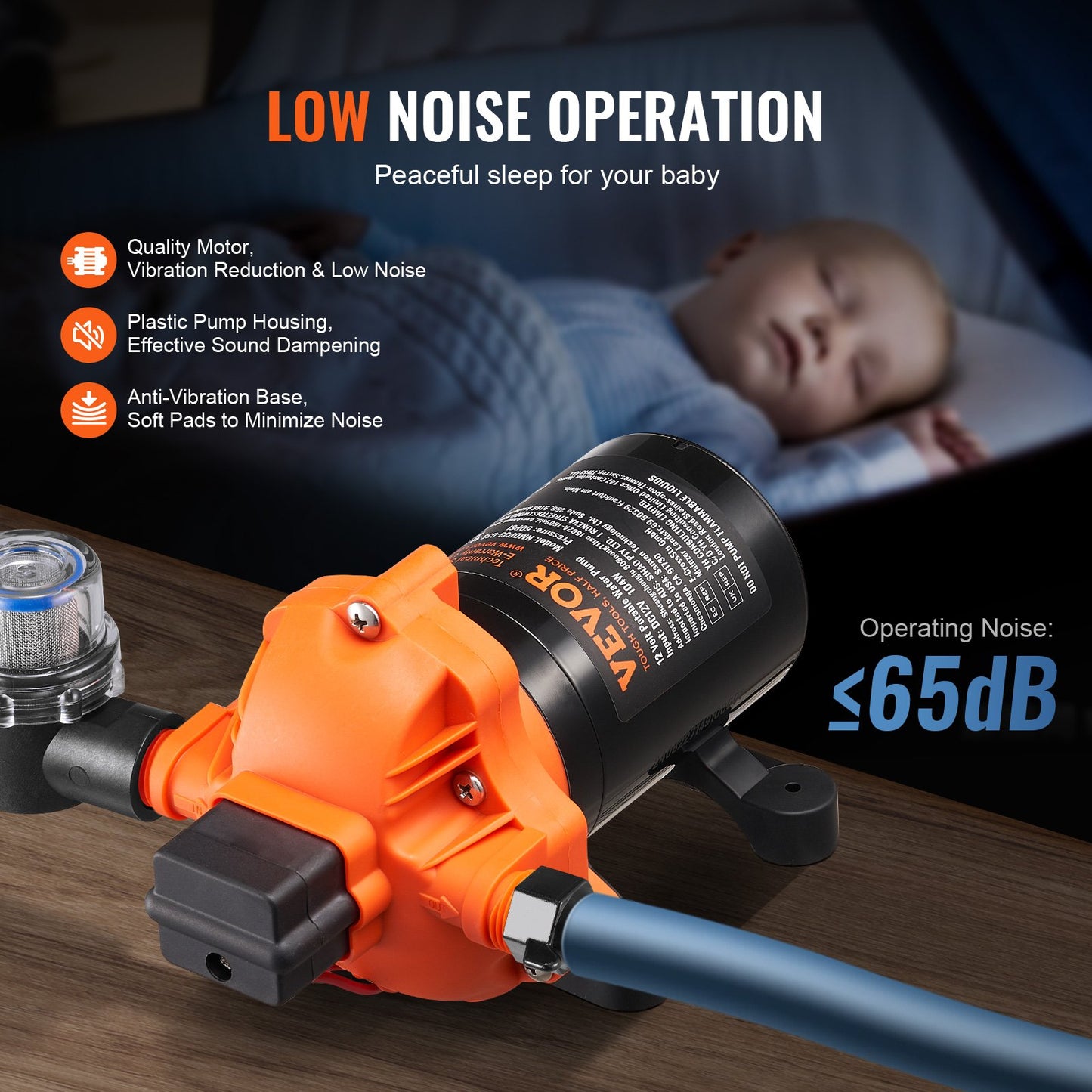 12V membranpump 3,5GPM 13,25L/min 3-kammar vattenpump tryckbrytare