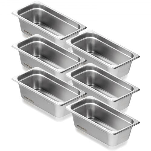 6 Pack Hotel Pans, 1/3 Size Anti-Jam Steam Pan, 0.8mm Thick Stainless Steel Restaurant Steam Table Pan, 4-Inch Deep Commercial Table Pan, Catering Storage Food Pan, for Industrial & Scientific