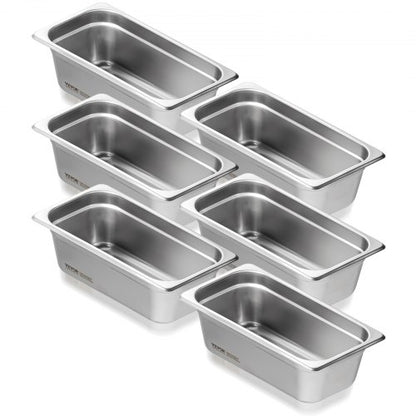 6 Pack Hotel Pans, 1/3 Size Anti-Jam Steam Pan, 0.8mm Thick Stainless Steel Restaurant Steam Table Pan, 4-Inch Deep Commercial Table Pan, Catering Storage Food Pan, for Industrial & Scientific