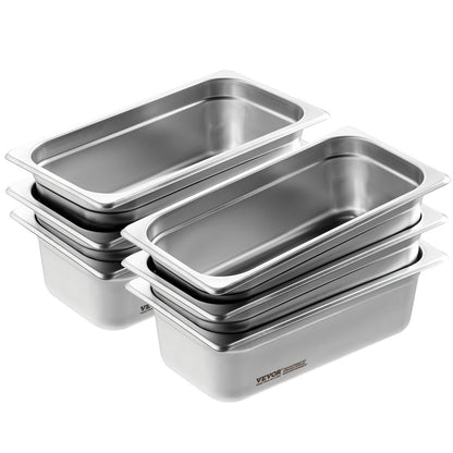 6 Pack Hotel Pans, 1/3 Size Anti-Jam Steam Pan, 0.8mm Thick Stainless Steel Restaurant Steam Table Pan, 4-Inch Deep Commercial Table Pan, Catering Storage Food Pan, for Industrial & Scientific