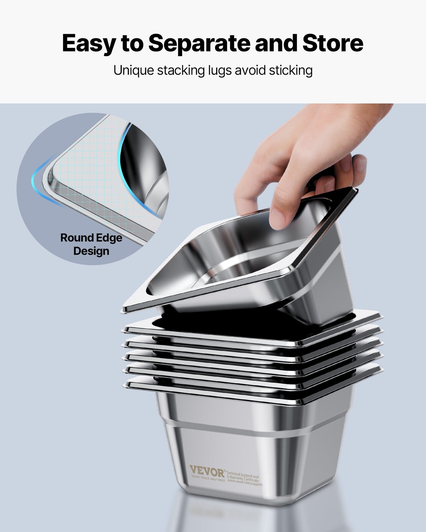 6 Pack Stainless Steam Hotel Pans, 1/6 Size Table Steam Pan, 4 Inch Deep, Anti Jam Restaurant Supplies Reusable Rustproof Catering Storage for Home, Party, Restaurant, Hotel, Buffet