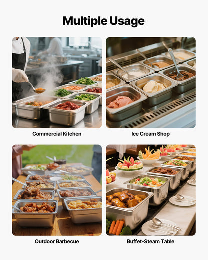 6 Pack Stainless Steam Hotel Pans, 1/6 Size Table Steam Pan, 4 Inch Deep, Anti Jam Restaurant Supplies Reusable Rustproof Catering Storage for Home, Party, Restaurant, Hotel, Buffet