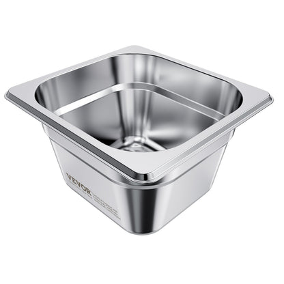 6 Pack Stainless Steam Hotel Pans, 1/6 Size Table Steam Pan, 4 Inch Deep, Anti Jam Restaurant Supplies Reusable Rustproof Catering Storage for Home, Party, Restaurant, Hotel, Buffet