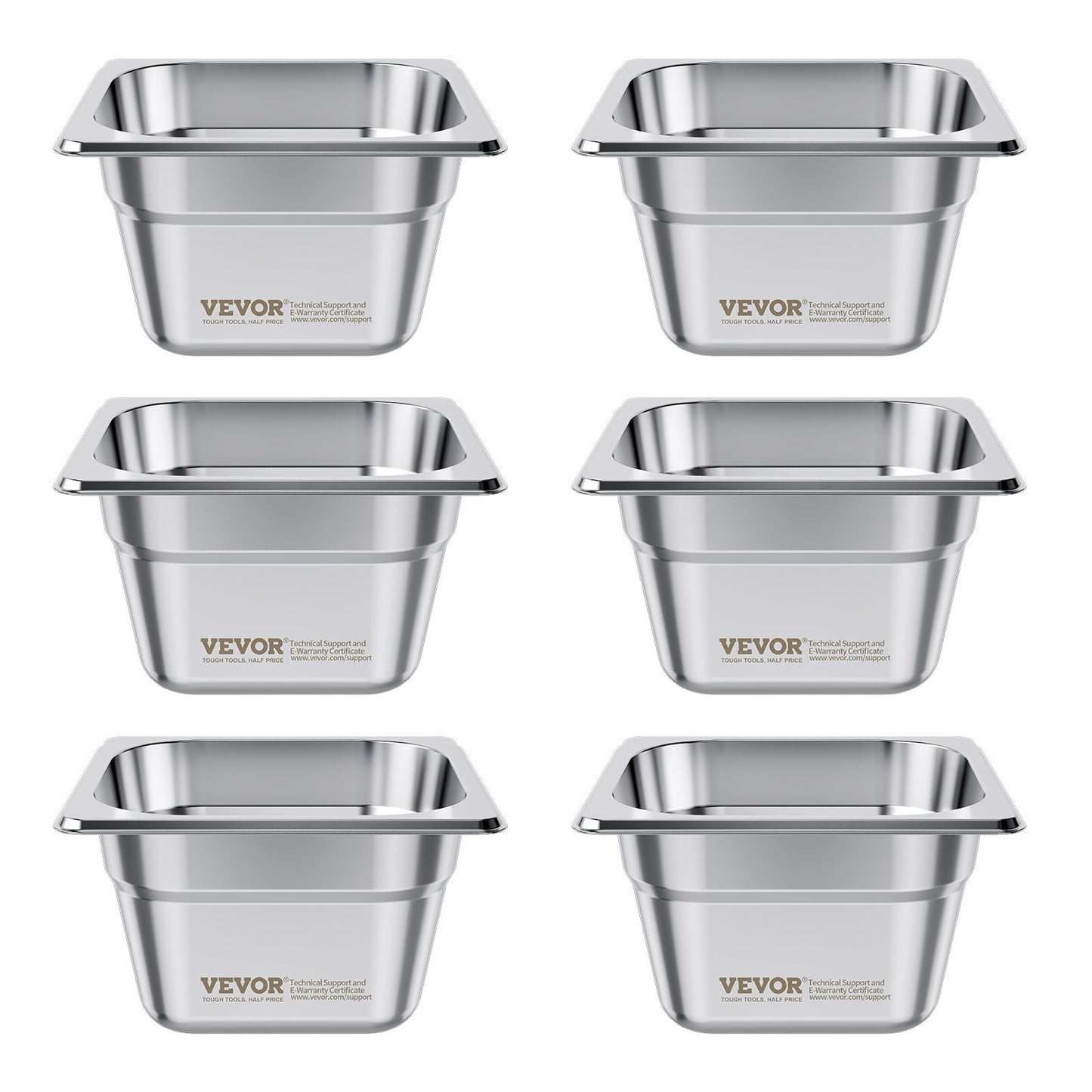 6 Pack Stainless Steam Hotel Pans, 1/6 Size Table Steam Pan, 4 Inch Deep, Anti Jam Restaurant Supplies Reusable Rustproof Catering Storage for Home, Party, Restaurant, Hotel, Buffet