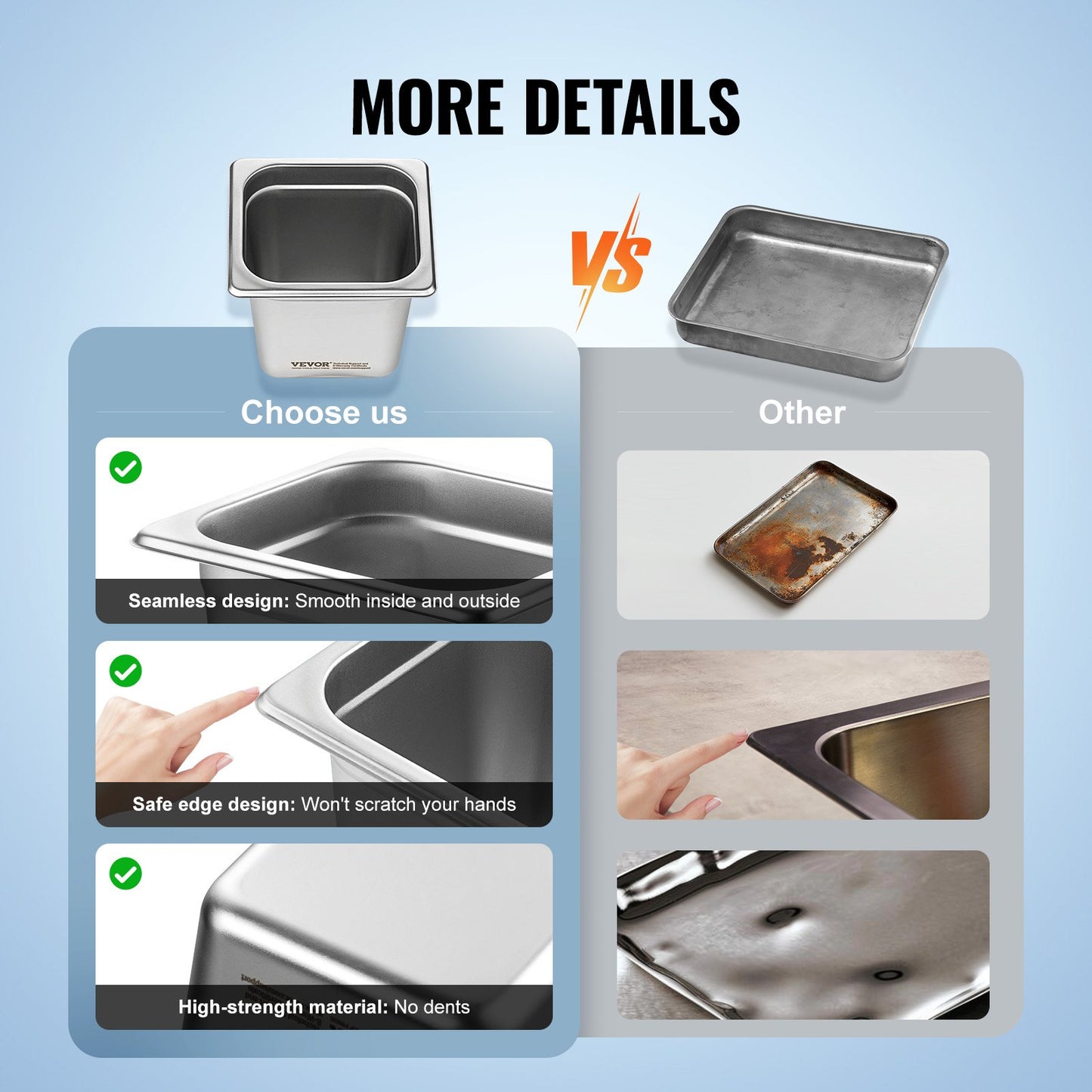 6-pack 1/6 storlek Hotellpannor Ångbordspanna rostfritt stål 6" djup