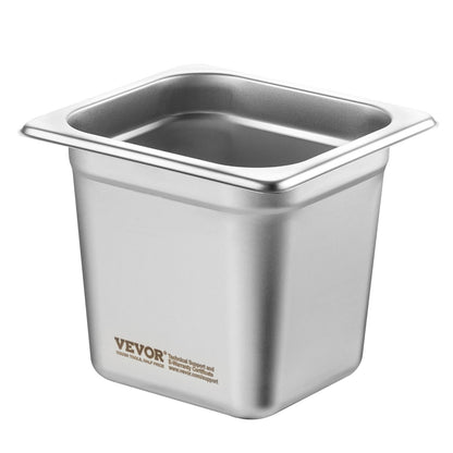 6-pack 1/6 storlek Hotellpannor Ångbordspanna rostfritt stål 6" djup