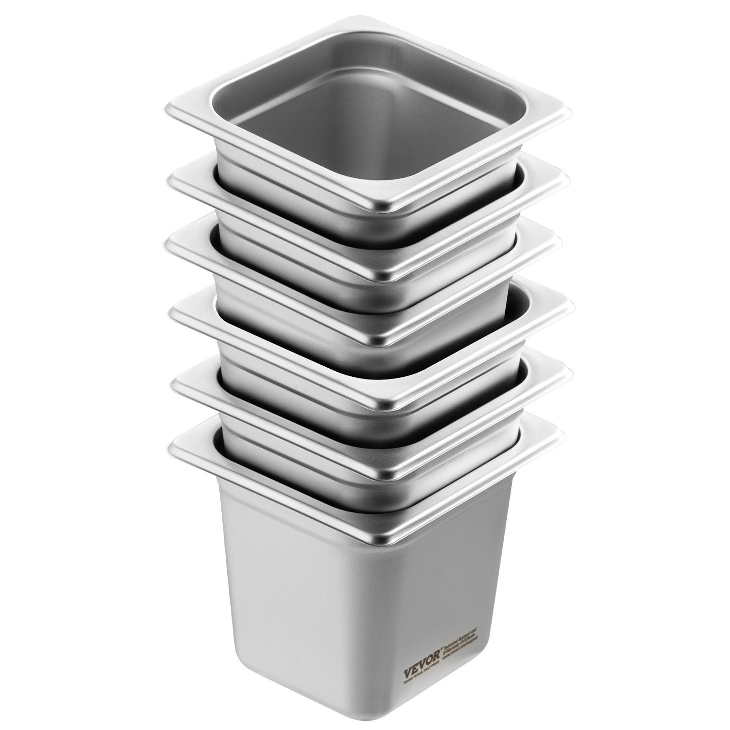 6-pack 1/6 storlek Hotellpannor Ångbordspanna rostfritt stål 6" djup