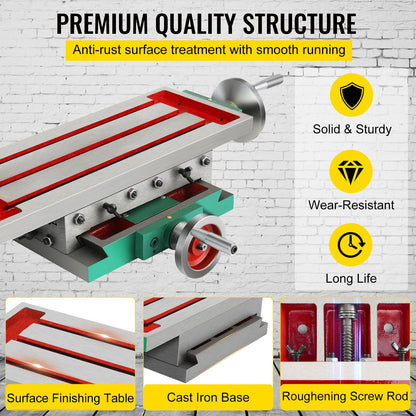 Milling Working Table 17.7 X 6.7 Inch, Compound Milling Machine Work Table 2 Axis 4 Ways Move, Multifunction Milling Working Table Heavy-duty Structure,for Milling and Drilling Machine