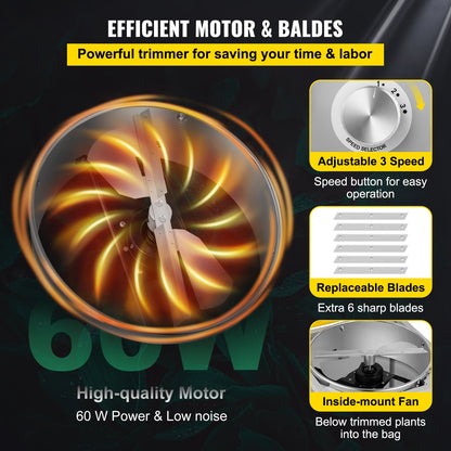 18" Tabletop Hydroponic 3-Speed Electric Leaf Bud Trimmer Trim Reaper with 6 Extra Blades