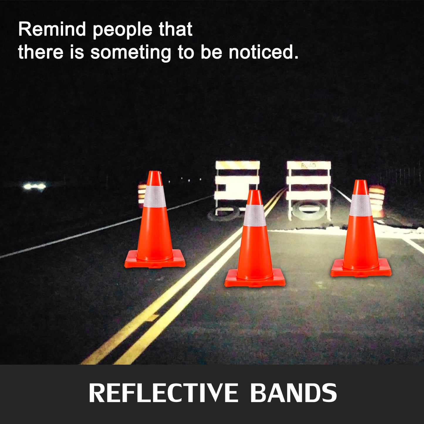 12Pack 18\" Traffic Cones, Safety Road Parking Cones PVC Base, Orange Traffic Cone with Reflective Collars, Hazard Construction Cones for Home Traffic Parking