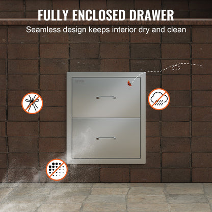 17,7"x20,5" UTOMHUS KÖK / BBQ ISLAND ROSTFRITT STÅL DUBBLA FÖRVARINGSLÅDA