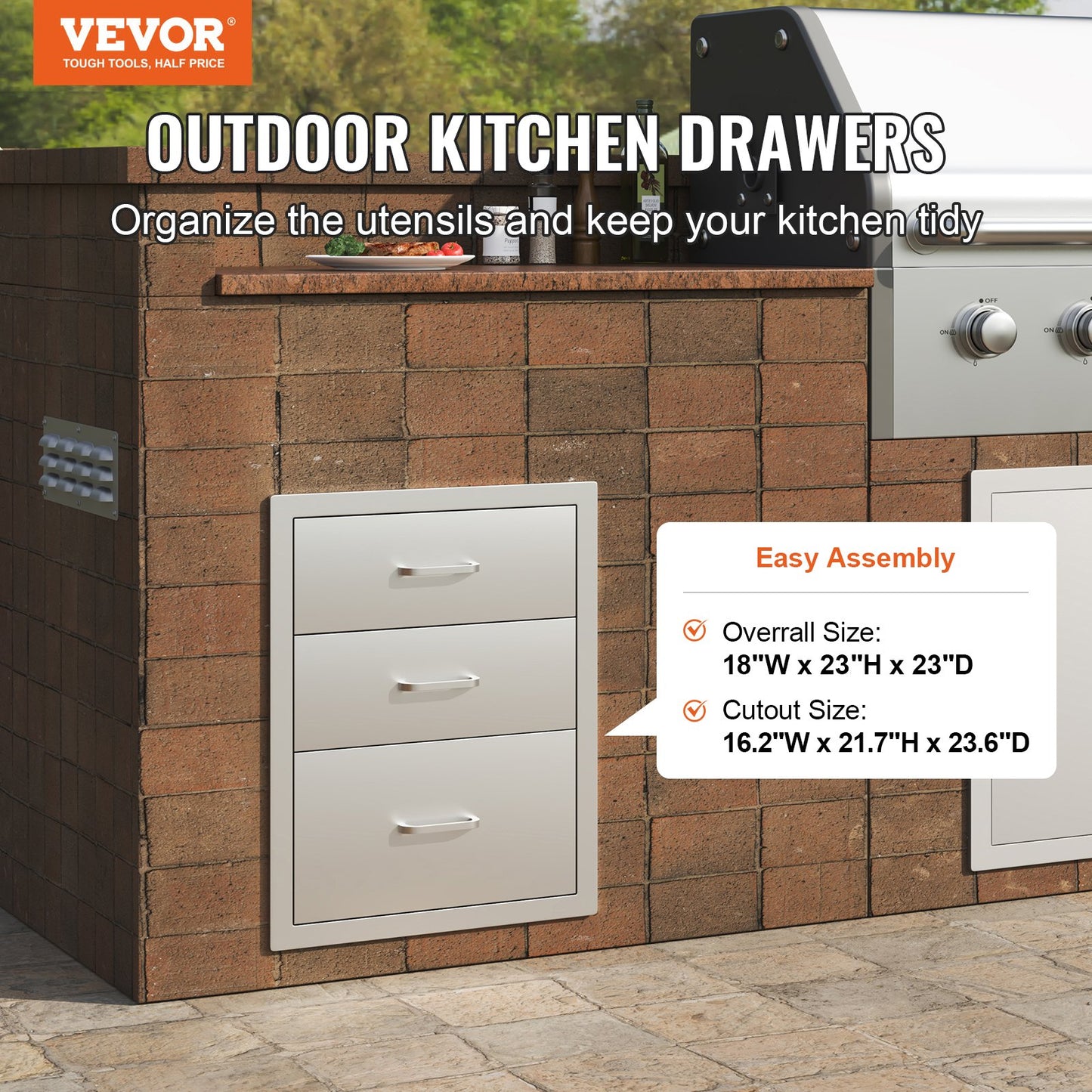 Vevor Outdoor-Küchenbox, Grillbox, Aufbewahrung, 45 x 58 cm, Edelstahlbox