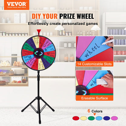 18” Prize Wheel Stand Floor Stand Color Prize Wheel Fortune Spinner 14 Seats Dry Ease Tradeshow Fortune Spinning Game (18 inch)