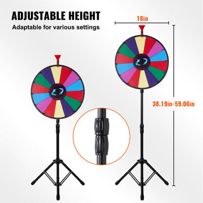 18” Prize Wheel Stand Floor Stand Color Prize Wheel Fortune Spinner 14 Seats Dry Ease Tradeshow Fortune Spinning Game (18 inch)
