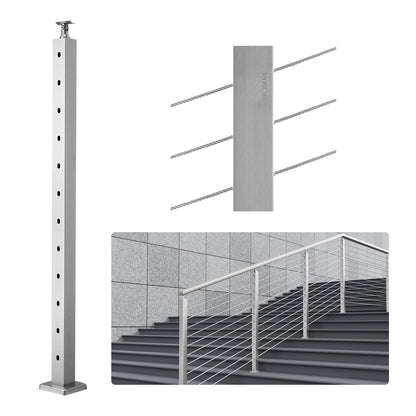 Cable Railing Post 42x2x2in 30° Angled Hole Stair Railing Post Silver 1pc