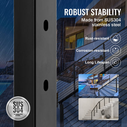 Cable Railing Post 42x2x2in 30° Angled Hole Stair Railing Post Black 1pc