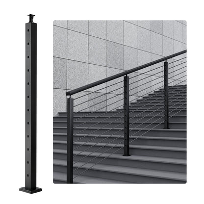 Cable Railing Post 42x2x2in 30° Angled Hole Stair Railing Post Black 1pc