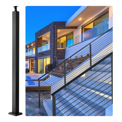 Cable Support Post, 36" Height, 2" Width, Steel Construction, No Pre-drilled Holes, Made of Durable SUS304 Stainless Steel, Includes Horizontal and Curved Brackets for Deck and Stair Handrail