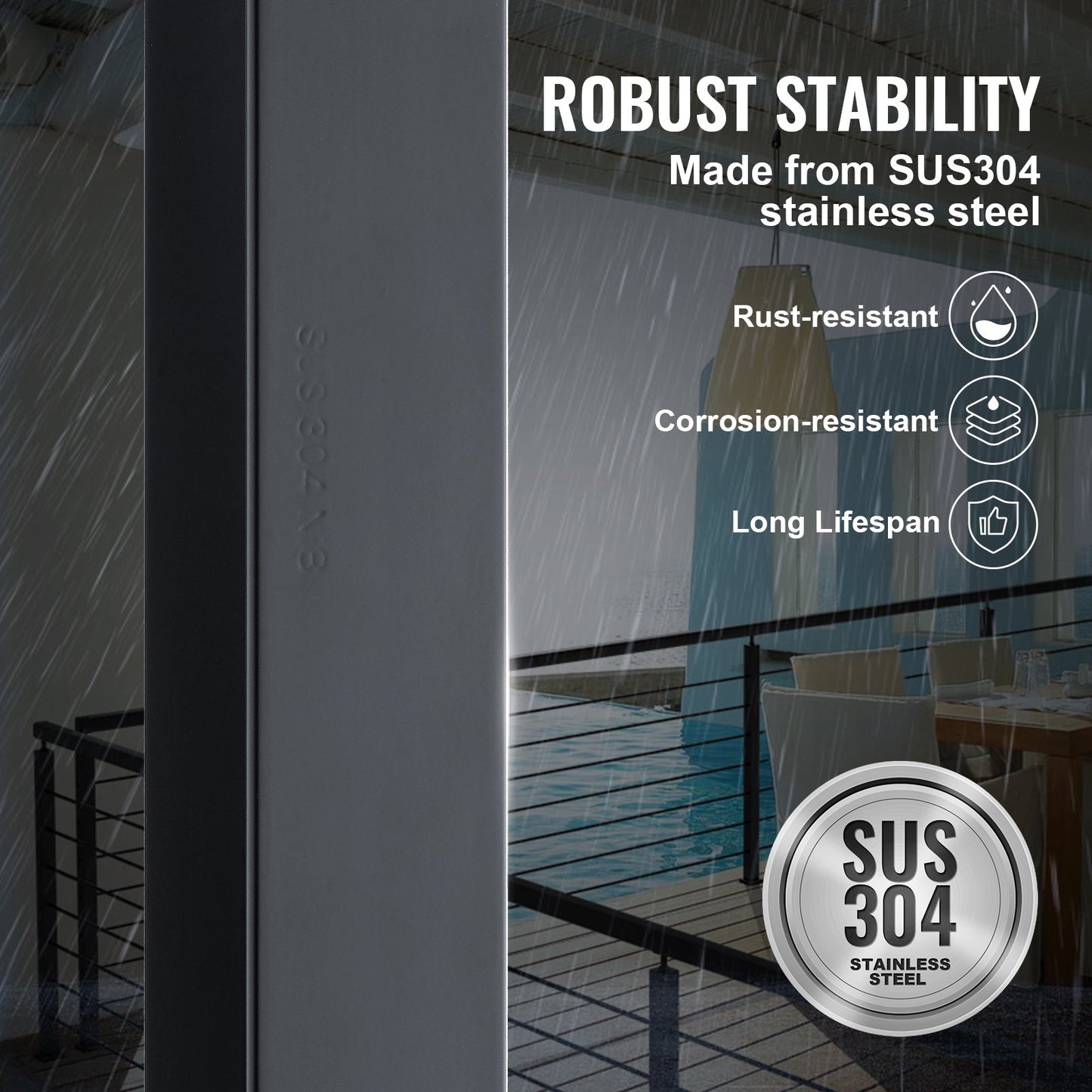 Cable Support Post, 36" Height, 2" Width, Steel Construction, No Pre-drilled Holes, Made of Durable SUS304 Stainless Steel, Includes Horizontal and Curved Brackets for Deck and Stair Handrail