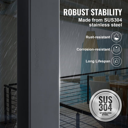 Cable Support Post, 36" Height, 2" Width, Steel Construction, No Pre-drilled Holes, Made of Durable SUS304 Stainless Steel, Includes Horizontal and Curved Brackets for Deck and Stair Handrail