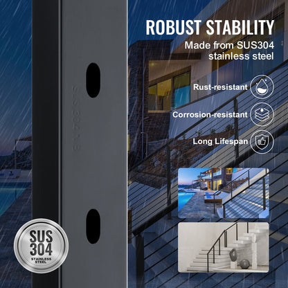 Cable Railing Post 36x2x2in 30° Angled Hole Stair Railing Post Black 1pc