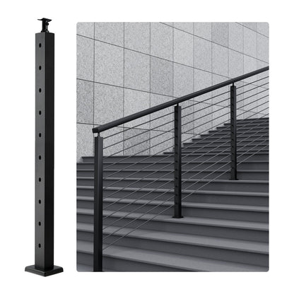 Cable Railing Post 36x2x2in 30° Angled Hole Stair Railing Post Black 1pc