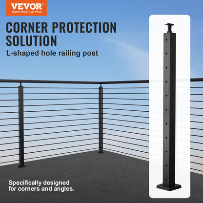 Cable Railing Post 36x2x2in L-Shaped Hole Corner Railing Post Black 1pc