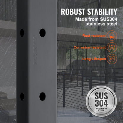 Cable Railing Post 36x2x2in L-Shaped Hole Corner Railing Post Black 1pc