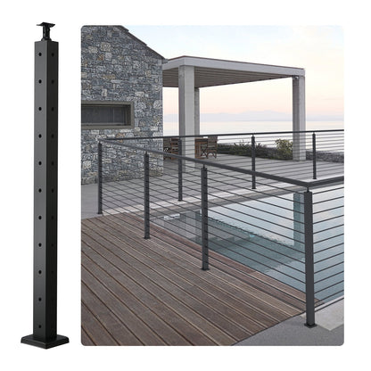 Cable Railing Post 36x2x2in L-Shaped Hole Corner Railing Post Black 1pc