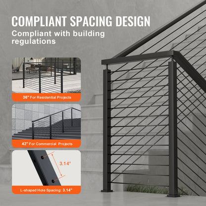 Cable Railing Post 42x1x2in L-Shaped Hole Corner Railing Post Black 1pc