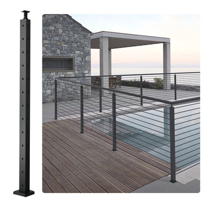 Cable Railing Post 42x1x2in L-Shaped Hole Corner Railing Post Black 1pc
