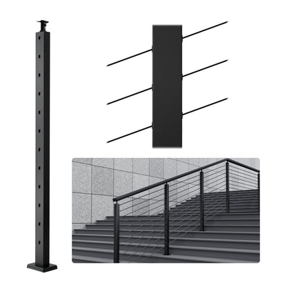 Cable Railing Post 42x1x2in 30° Angled Hole Stair Railing Post Black 1pc