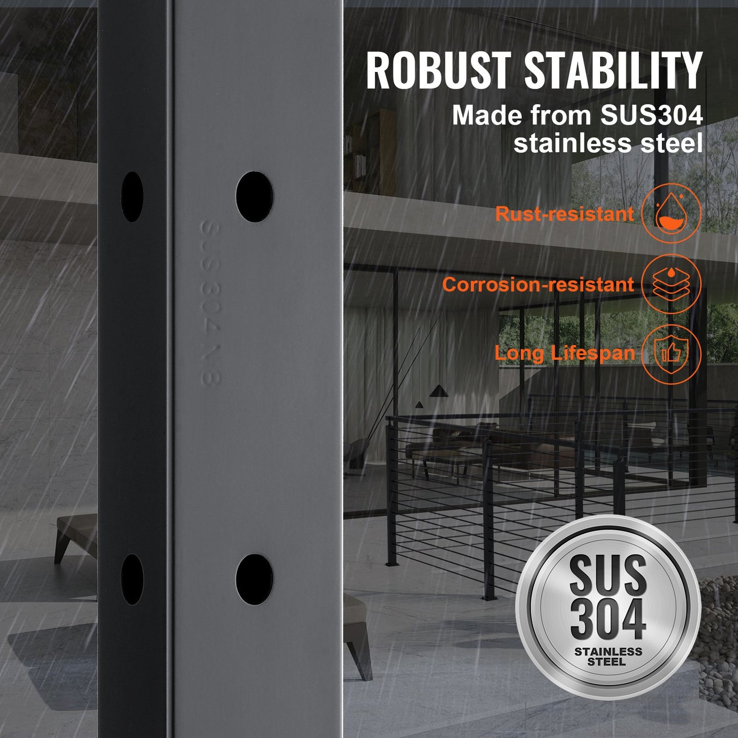 Cable Railing Post 36x1x2in L-Shaped Hole Corner Railing Post Black 1pc