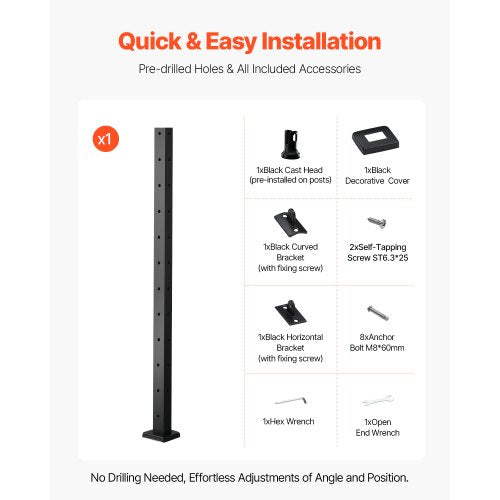 VEVRO Kabelgeländerpfosten 42x1x2 Zoll mit L-förmigen Löchern 1JZLGZXHS10607YXO001V0 | EU