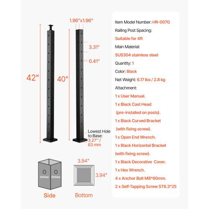 VEVRO Kabelgeländerpfosten 42x2x2 Zoll mit L-förmigen Löchern 1JZLGZXHS1065S1EW001V0 | EU