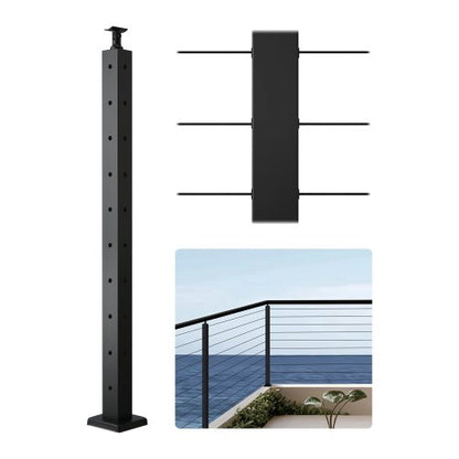 Cable Railing Post, 36x2x2 Inch Corner Railing Post, with L-Shaped Pre-Drilled Holes, Stainless Steel Cable Rail Post with Horizontal and Curved Bracket, 1-Pack, Black, 1JZLGZXHS914ZPBNY001V0