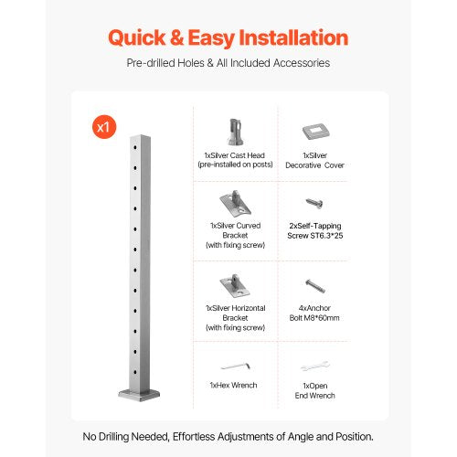 Cable Railing Post 42x2x2 inch Pre-drilled Post 1JZLGZXYS1061EF8W001V0 | EU